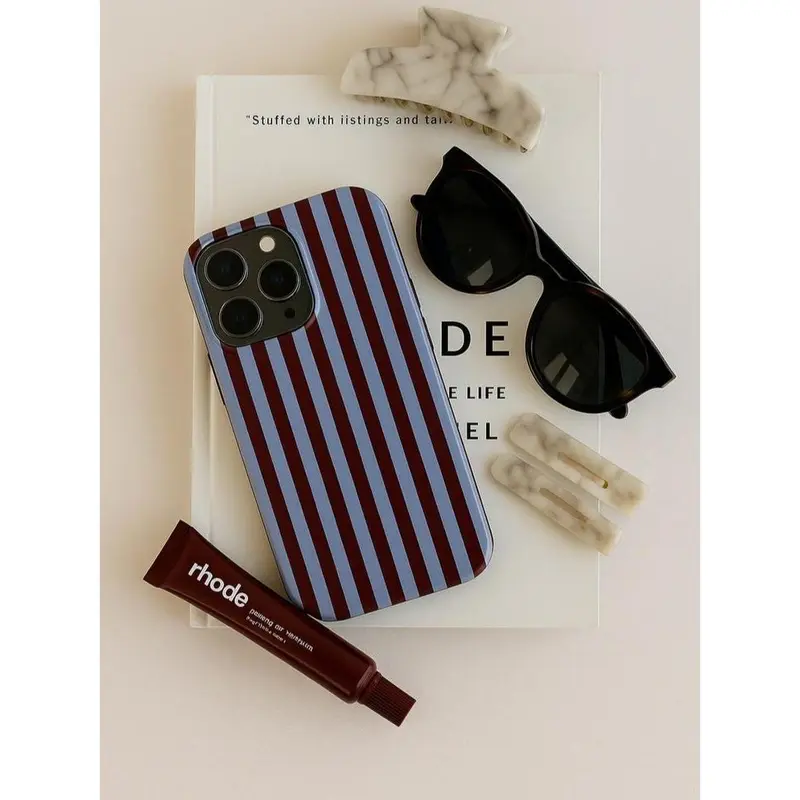Midnight Lines Burgundy & Lilac Striped Phone Case Glossy Polycarbonate TPU Impact Resistant For iphone 17 pro case iphone 16 pro max case 15 14 13 12 11 & Samsung S25 S24 S23 Ultra, cute pretty phone cases, PC & TPU Hybrid Shockproof phone case