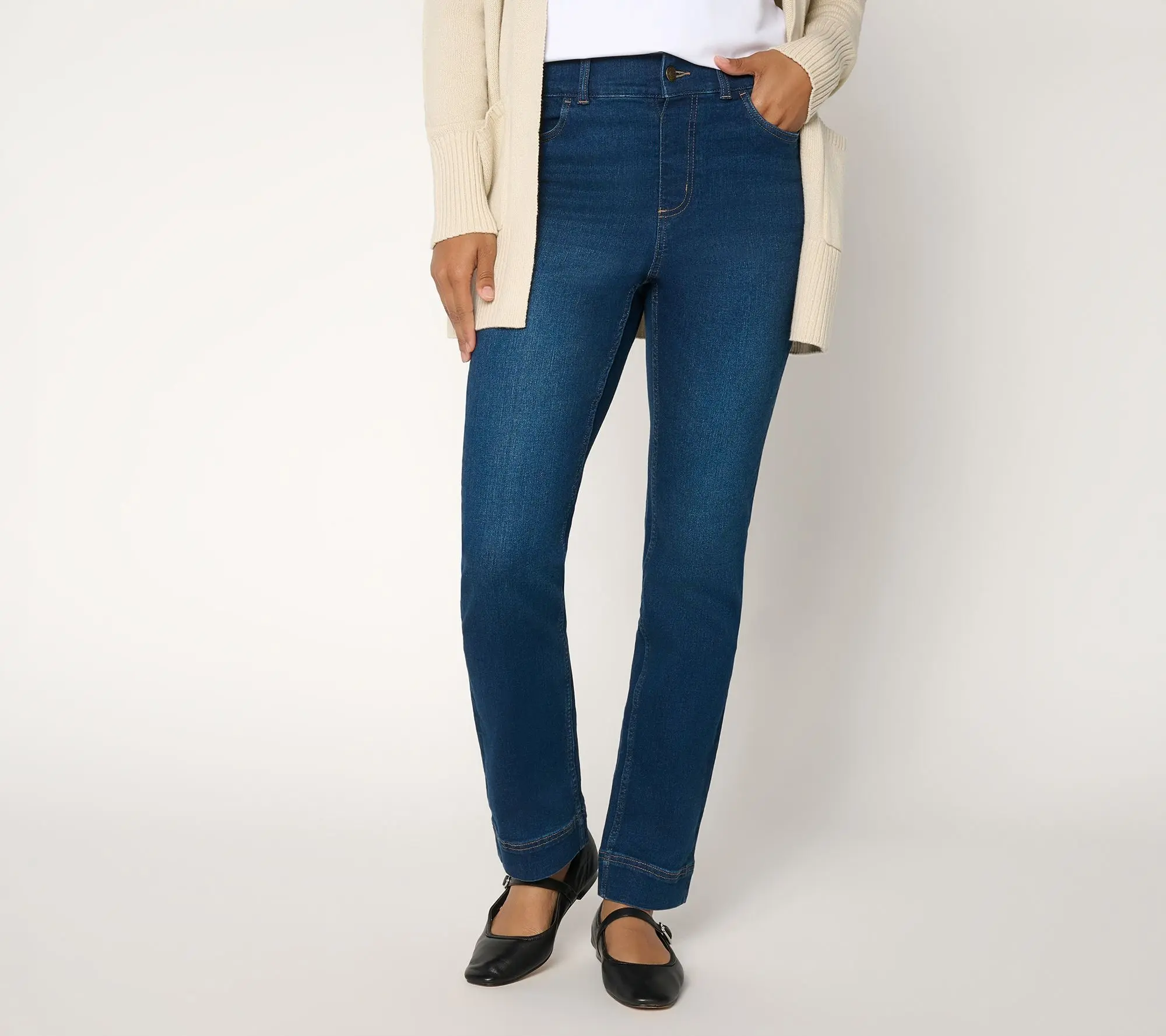 Denim & Co. Petite Indigo So Soft Denim Straight-Leg Jeans