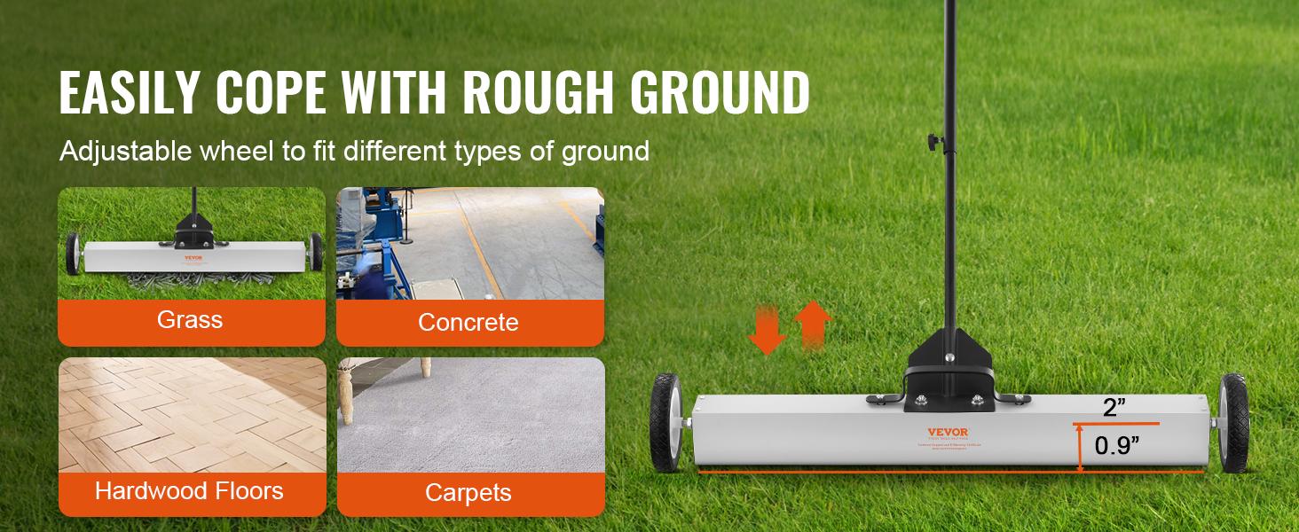 VEVOR 55Lbs Rolling Magnetic Sweeper with Wheels, TikTokShopBlackFriday,Push-Type Magnetic Pick Up Sweeper, 24-inch Large Magnet Pickup Lawn Sweeper with Telescoping Handle, Easy Cleanup of Workshop Garage Yard