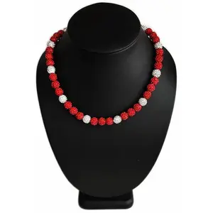 Iced Bling Disco Ball Rhinestone Crystal Bead Baseball Necklace Red Hot