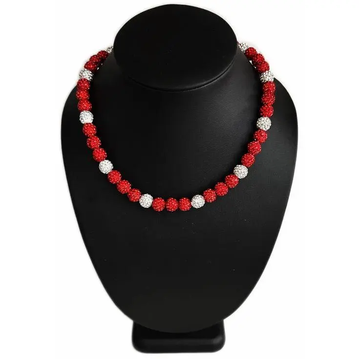 Iced Bling Disco Ball Rhinestone Crystal Bead Baseball Necklace Red Hot