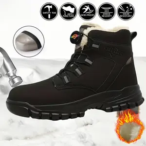 Men's Steel Toe Safety Shoes With Plush Fur Lining, Warm Insulated Design, Breathable Upper, Slip-Resistant Outsole, Soft And Lightweight Work Boots For Construction And Industry, Thoughtful Winter Gift For Men
