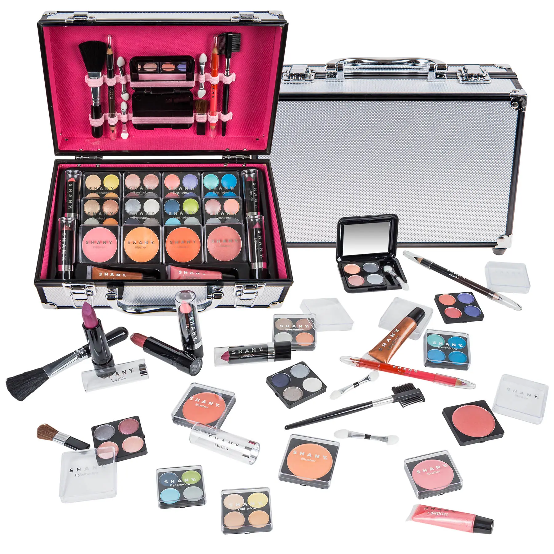 SHANY Carry All Makeup Train Case with Pro Makeup Set , Makeup Brushes, Lipsticks, Eye Shadows, Blushes, Powders, and more - Reusable Makeup Storage Organizer - Premium Gift Packaging