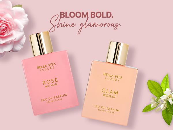 Glam in Bloom by Bellavita Luxury | Perfume Combo Gift Set | Romantic & Party Wear Floral Collection 2×100 ml | Long Lasting Perfume for Women | Rose & Glam | Vegan & Cruelty Free Eau De Parfum