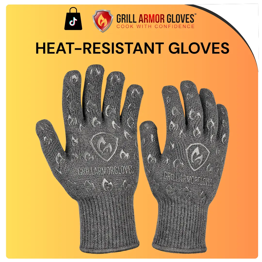 Heat Resistant Gloves with Silicone Grip & Cotton Lining - Protection up to 932°F - Fire & Cut Resistant, Lightweight & Flexible Fit Oven Mitts - Perfect for Kitchen Cooking, Grilling & Baking - Indoor & Outdoor Use Accessory