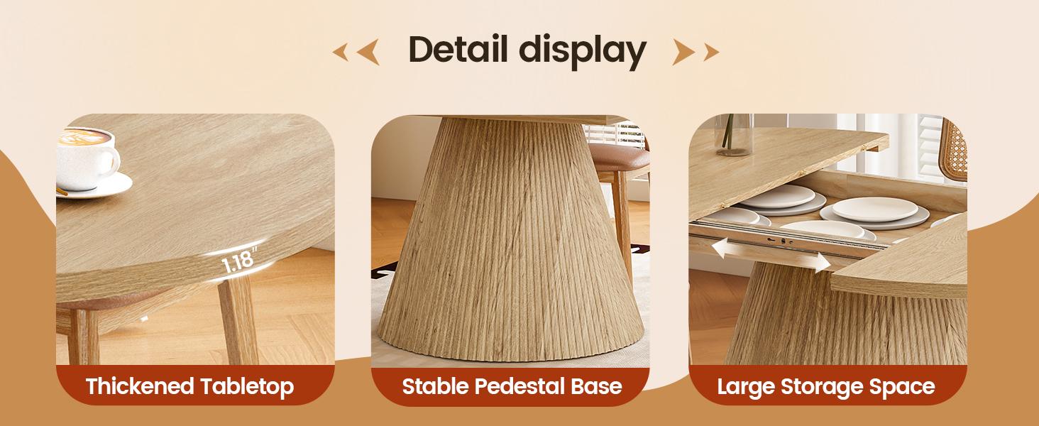 Giratree 43.3"–59" Expandable Round Dining Table for 4–8, Space-Saving Oval Dining Table with Detachable Leaves, Modern Transformer Table with Fluted Pedestal Base for Kitchen & Dining Room Giratree 43.3"–59" Expandable Round Dining Table for 4–8, Space-Saving Oval Dining Table with Detachable Leaves, Modern Transformer Table with Fluted Pedestal Base for Kitchen & Dining Room