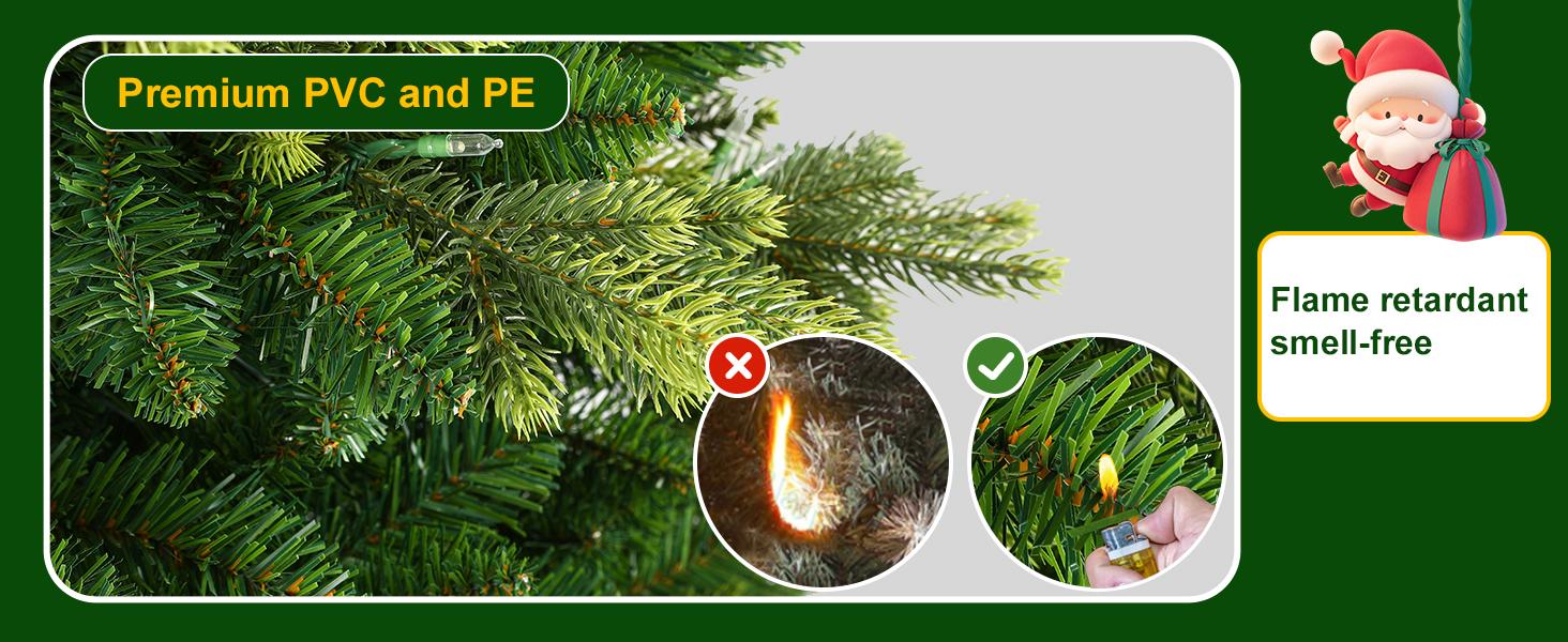 SHareconn 6/7.5/9 FT Artificial PE+PVC Fir Greet Foliage Prelit Blinking Christmas Tree with 12 Lighting Modes Warm White Lights & Rotating Stand, Holiday Xmas Decor