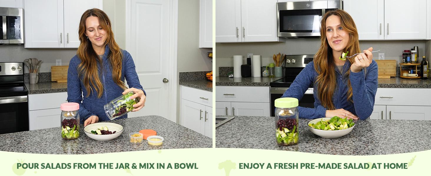 SOLIGT 4 Pack Glass Salad Jars with Lids Meal Prep, Leakproof Container for Lunch, with Wet/Dry Separation Cups, 32oz Mason Jars