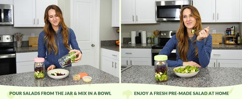 SOLIGT 4 Pack Glass Salad Jars with Lids Meal Prep, Leakproof Container for Lunch, with Wet/Dry Separation Cups, 32oz Mason Jars