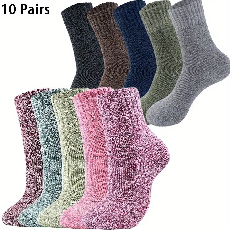 Women's Thick Warm Minimalist Calf High Multipack Socks - 10 Pairs, Soft Casual Hosiery, One-Size-Fits-All, Ideal for Outdoor Use, Warm Socks for Women