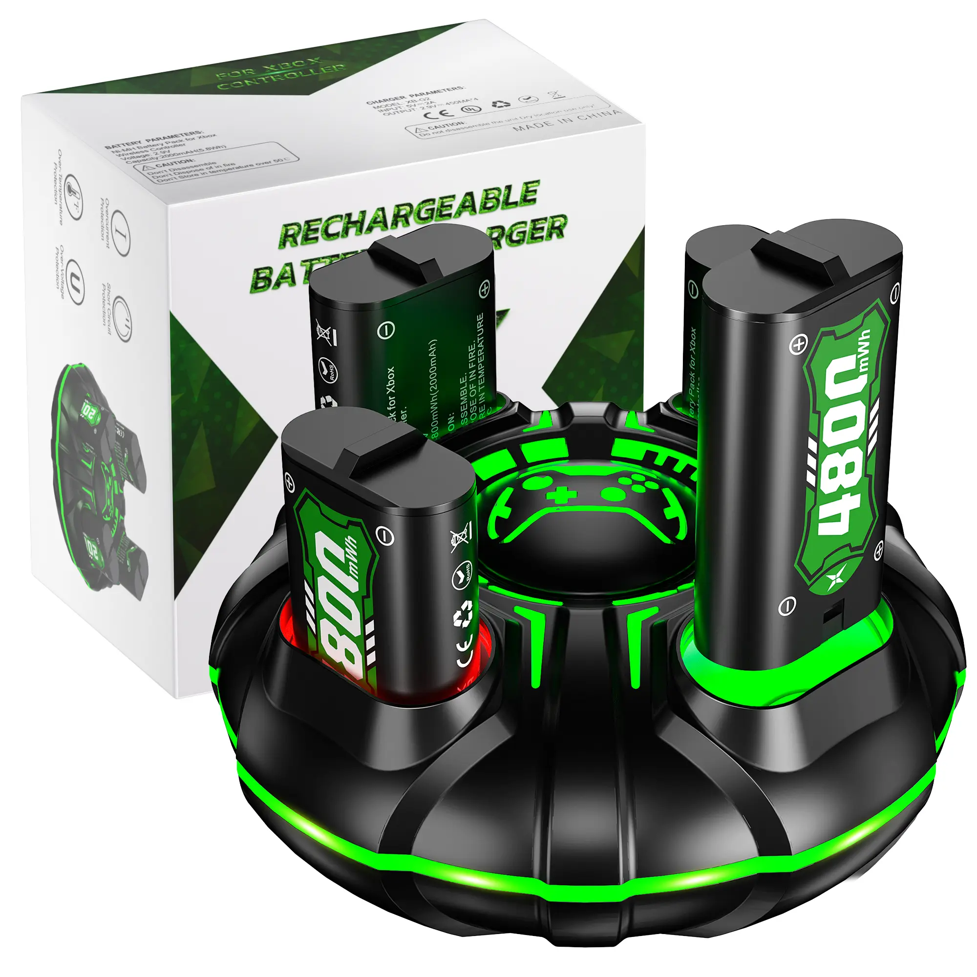 Ponkor Xbox Controller Rechargeable Battery Packs (4×4800mWh) with Fast Charging Dock, Compatible with Xbox One, Series X|S, High-Capacity, Long-Lasting, LED Glow, Overheat Protection Safety,back to school,back to school haul