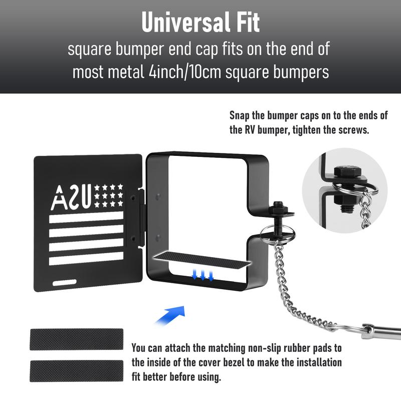 Canvcle Aluminum RV Bumper End Cap 2 Pack for 4-Inch Square Camper Bumpers with Vent Holes for Sewer Hose Storage Travel Trailer Motorhome Outdoor Accessories