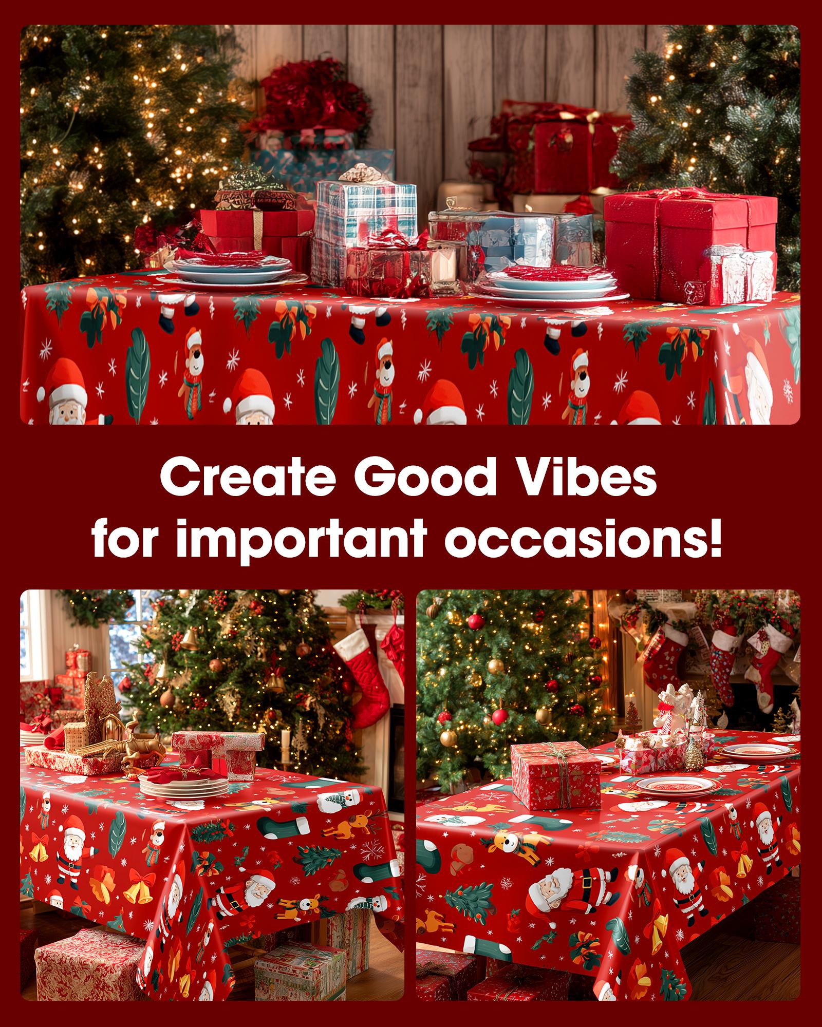 Christmas Tablecloth Disposable Plastic 4-6 Pack 54x108 Inch Leakproof Sturdy Red Green Reindeer Trees for Rectangle Tables Holiday Party Decorations TikTokShopBlackFriday