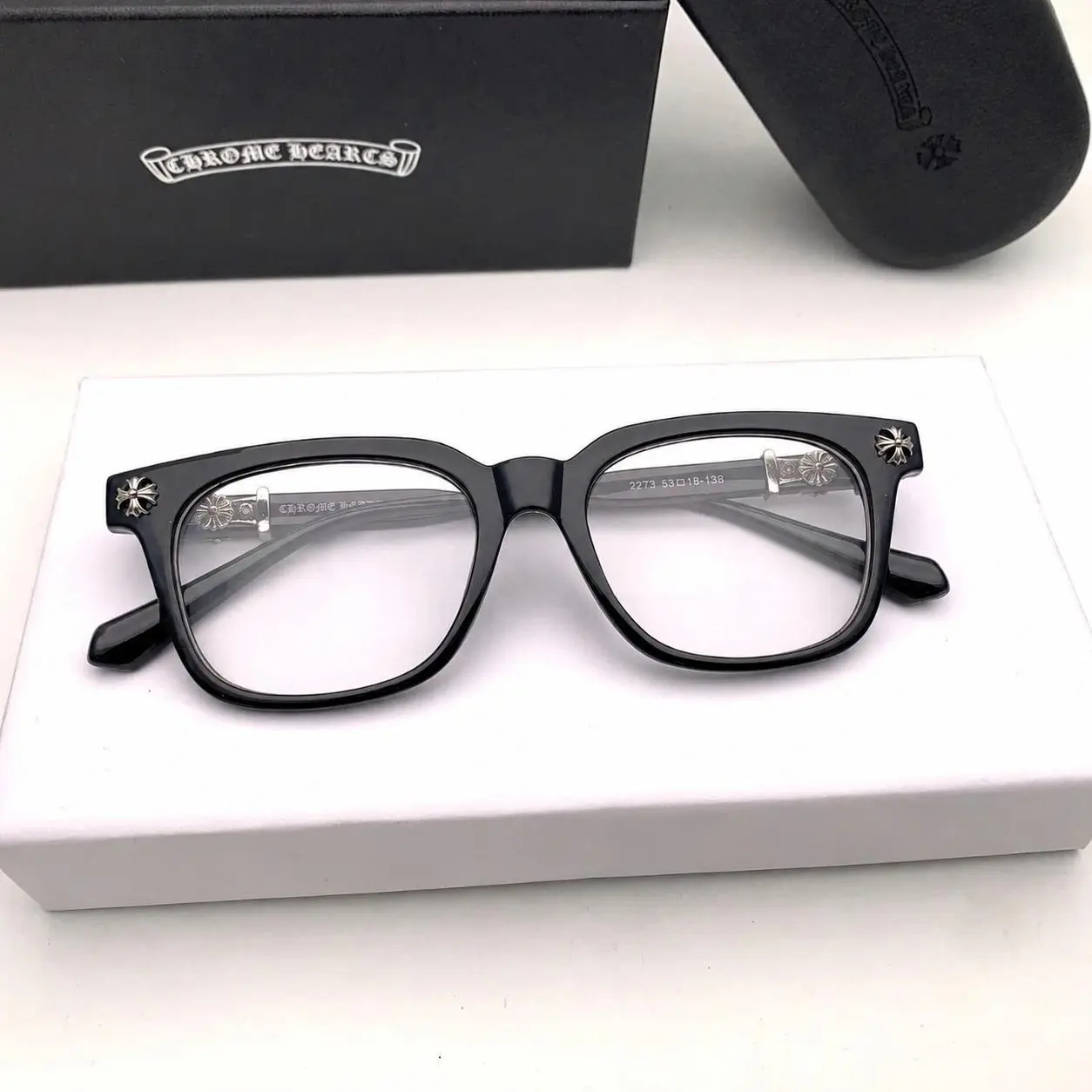 Chrome Hearts Square Anti-Blue Light Glasses – Unisex Non-Prescription Metal Frame Optical Eyewear with Clear Flat Lenses