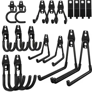 Heavy-duty Garage Wall Mount Hooks, Practical Organizer - 18-Piece Industrial Double Hooks For Ladders, Bicycles, Tools, Mops, And Brooms, Saving Space For Garages, Homes, And Workshops