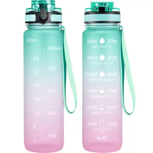 OLDLEY Water Bottle, 32oz Motivational Sports Water Bottle with Time Marker - Times to Drink - Tritan, BPA Free, Wide Mouth Leakproof, Anniversary Birthday Gifts for Men Women,Bubble Gum (1 Bottle)