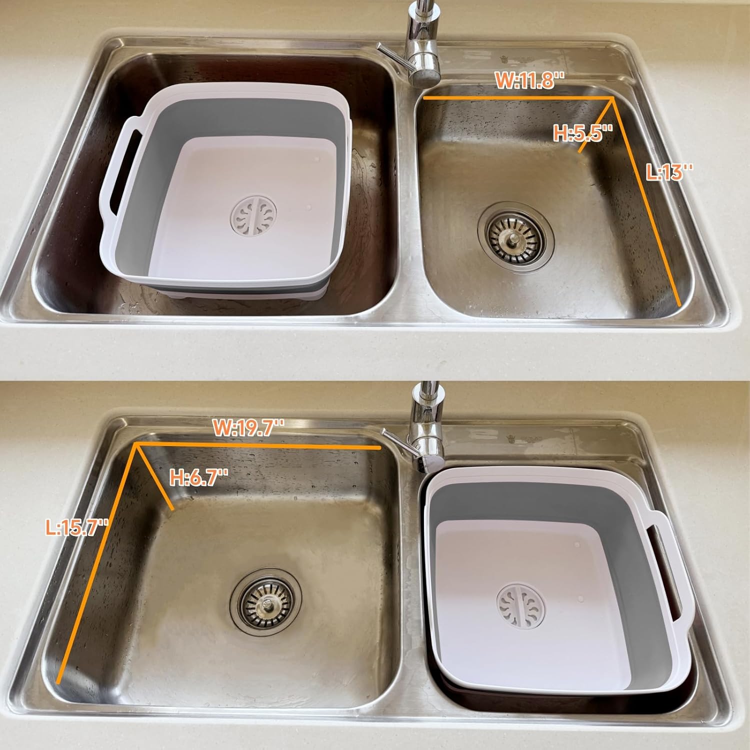 Collapsible Wash Basin for Bottles - 2.4 Gallons Portable Wash Bin for RV Camping Sink, Space-Saving Dish Tub (Gray)