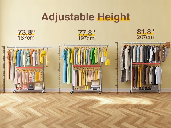 Double-Layer Rolling Clothes Rack! Large-Capacity Garment Organizer, Clothing Store Display Rack, Bedroom Floor-Standing Hanger