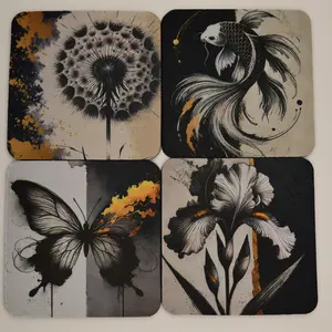 Black and Gold Drink Coaster set of 4