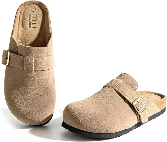MUSSHOE Women’s Suede Mules - Adjustable Buckle, Slip-On Comfort Clogs for Indoor, Outdoor Casual Wear