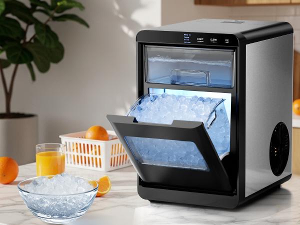 【Holiday Haul】Antarctic Star Nugget Ice Maker, 10-15min quick make, 45Lbs/Day, Clear Visual double door, Self-Cleaning,24HTimer, Enhanced Insulation for various beverages/Fresh/Direct consumption,for Home/Office/Bar/Party Icemakermachine