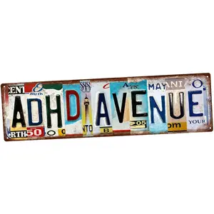 ADHD AVENUE Aluminum Wall Art 16x4 Inches Retro License Plate Decor Playful Sign for Bedroom Office & Gift Durable Lightweight American Style