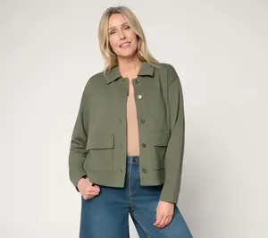 Peace Love World Button Front Utility Jacket w/Patch Pockets