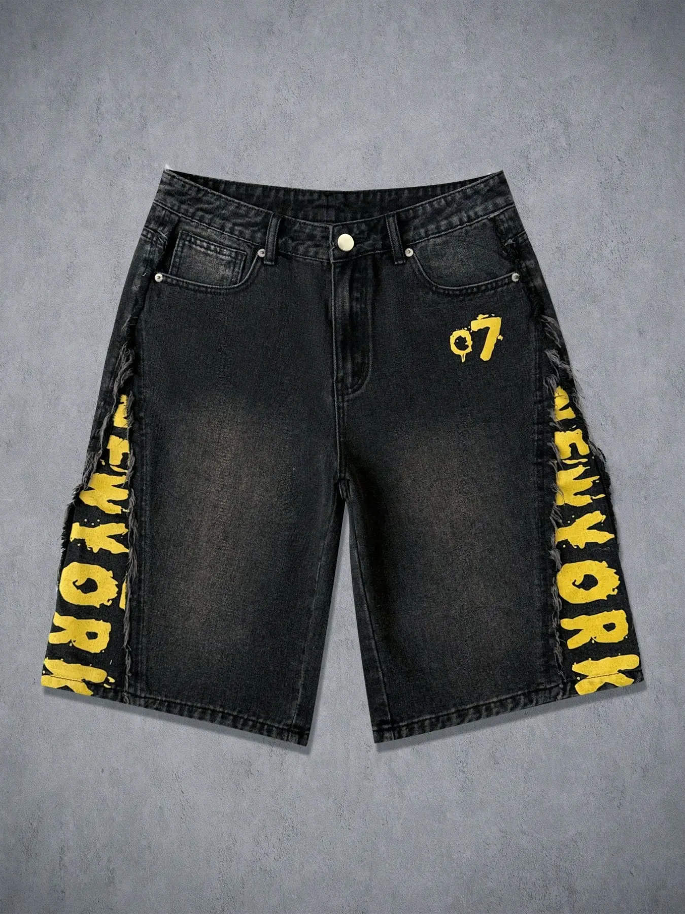 Men's Vintage Fashion Letter Print Denim Shorts, Fashionable Summer Shorts, Casual Streetwear Outdoor Loose Baggy Wide-Leg Shorts, Trendy and Comfortable Menswear Summer Youth Bottoms