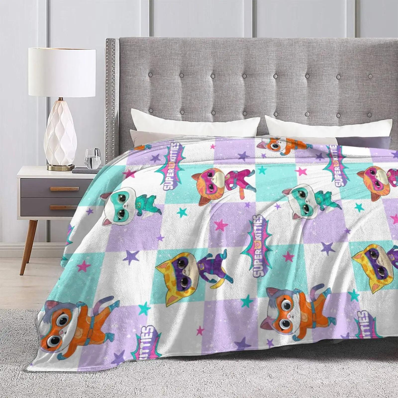 SuperKitties Cartoon Flannel Throw Blanket, Ultra Soft Lightweight Anti-Pilling Fleece Blanket, Decorative Sofa Bed Kids Room Decor, Ideal Watch Party Birthday Gift For Kids Boys Girls Toddlers