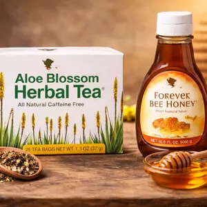 Forever Living -  combo Aloe Blossom Herbal  Tea - Caffeine-Free for Balance and Wellness - Vegan and Gluten-Free - Hot or Iced - Zero Calories - 1.3 oz - forever bee honey 100% honey
