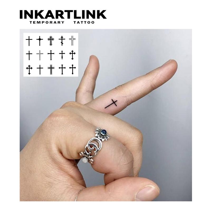 INKARTLINK magic art tattoo 2 pieces,Crucifix,waterproof, semi-permanent, long-lasting, temporary, simple fake stickers,for party,