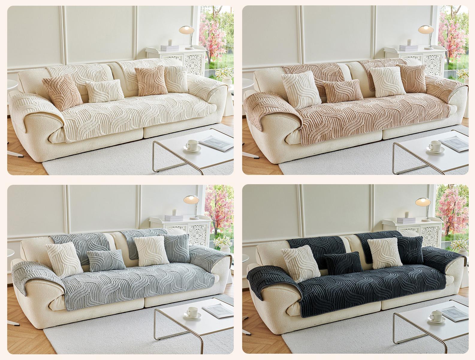 [Gift Choice] 1 Count Sofa Cover for 1-4 Seater NO BACK OR ARMREST Solid Color Jacquard Sofa Protector, Anti-slip Couch Bench Cover, Machine Washable Slipcover, Pet-friendly sofa Towel Mat for Home, Living Room, Dormitory, Hotel, Beige, Gray