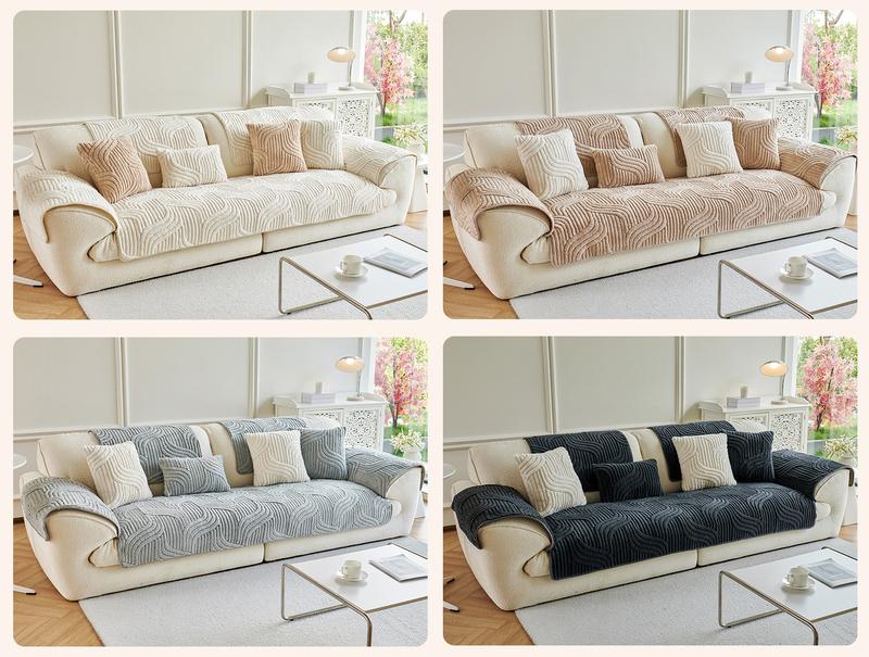 [Gift Choice] 1 Count Sofa Cover for 1-4 Seater NO BACK OR ARMREST Solid Color Jacquard Sofa Protector, Anti-slip Couch Bench Cover, Machine Washable Slipcover, Pet-friendly sofa Towel Mat for Home, Living Room, Dormitory, Hotel, Beige, Gray