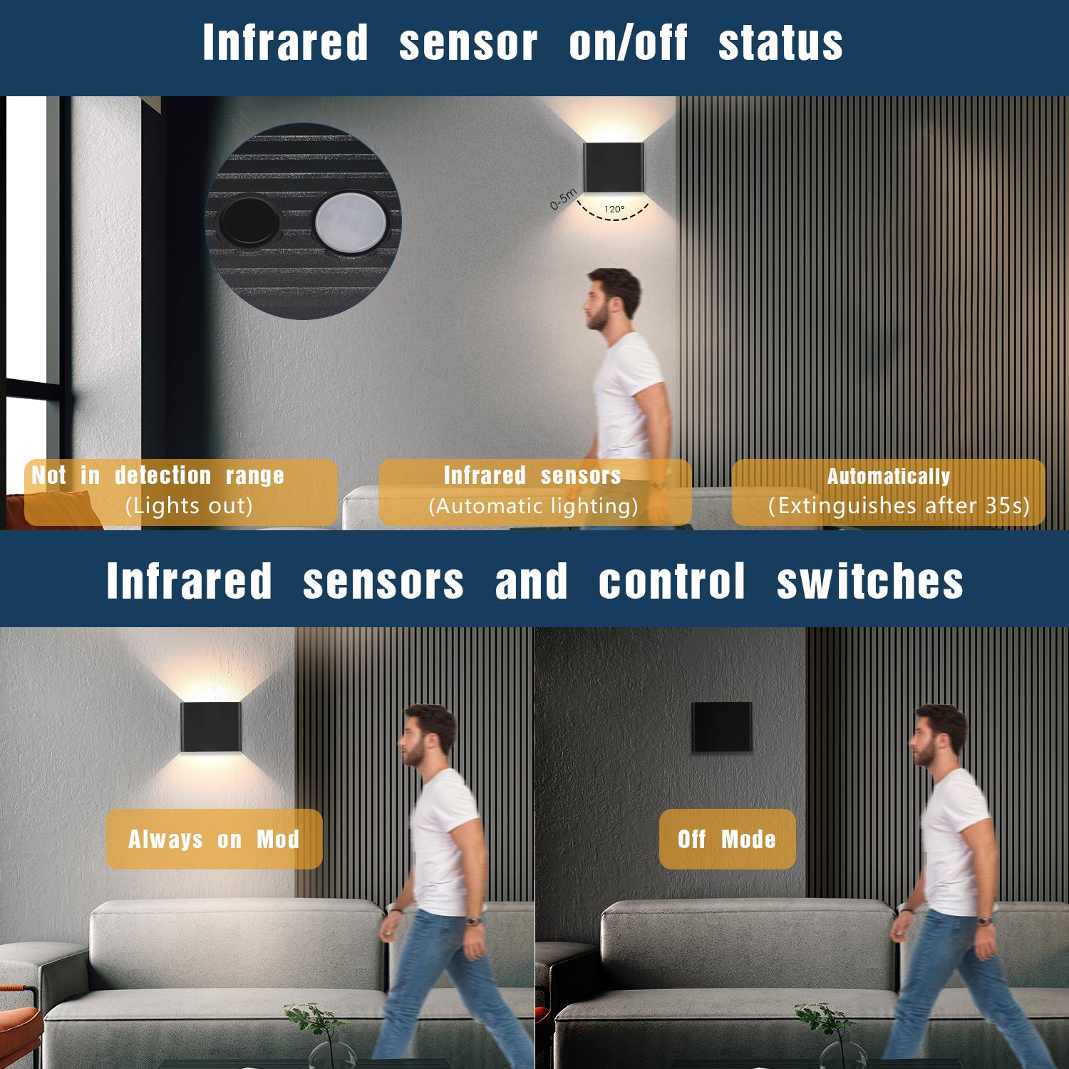 Rechargeable Wall Light with Motion Sensor Indoor LED Wireless Wall Lamp with Switch, 5W Wireless Wall Light USB Rechargeable Stair Light Battery, for Bedroom Living Room Hallway