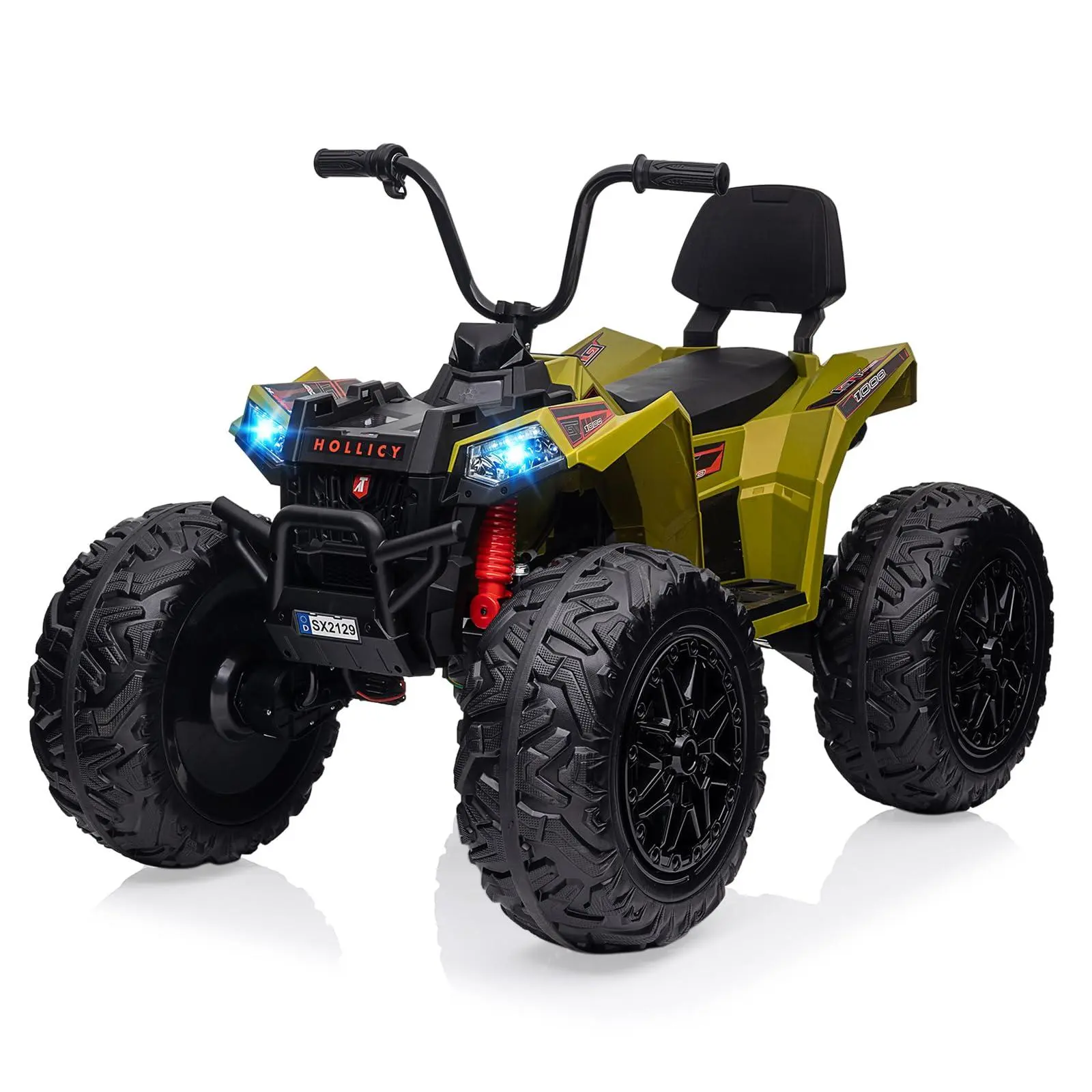 24V 4WD Kids Electric ATV Ride-on Car (66 lbs Capacity) - Metal Frame, Full Metal Suspension, EVA Tires, 2x80w+2x120w Motor System, LED Headlights, USB Port, Bluetooth Music, Parental Remote Control, Green, Led Lights, Dual 7Ah, Adjustable Seat Belt, Batt