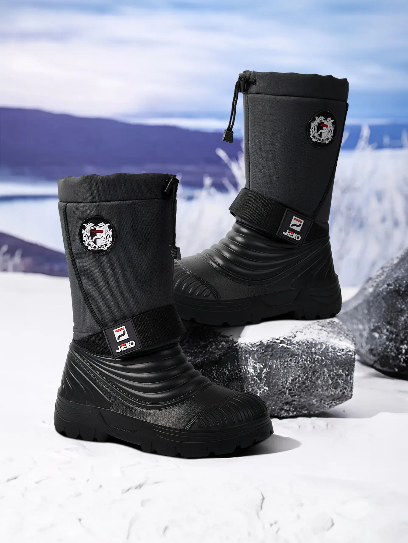 Men's Waterproof Hiking Boots - Winter Warm Insulated Lined, Windproof, Non-Slip Hiking Style Shoes, Trekking Shoes with Nylon Fabric for Outdoor Sports, Large Sizes, Cotton, Polyester Fiber (Polyester), Pull On, Waterproof Hiking Shoes