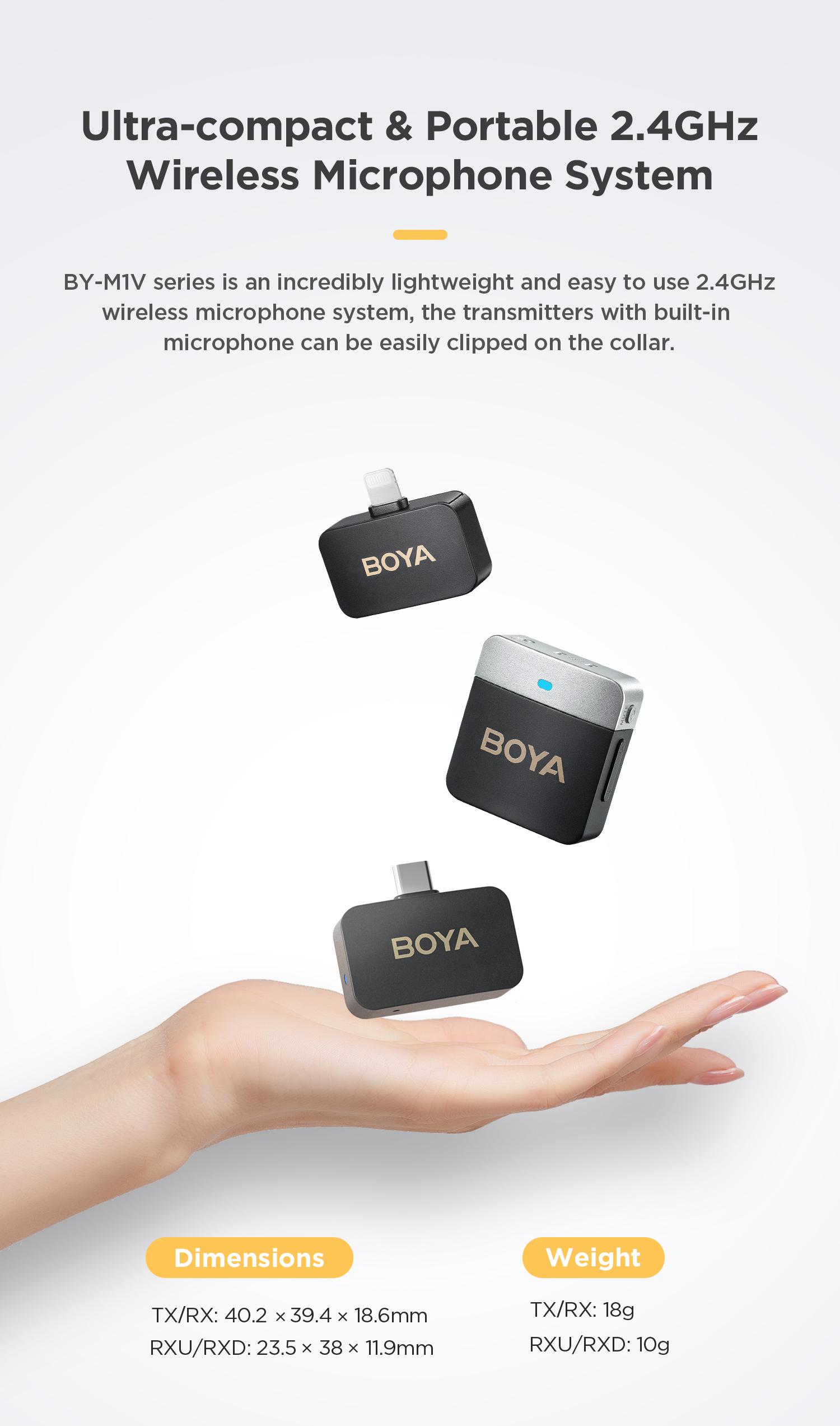 BOYA BY-M1V Wireless Lavalier Microphone Active Noise Cancelling Mini Lavalier for iPhone iPad USB-C Android Phone Camera Laptop