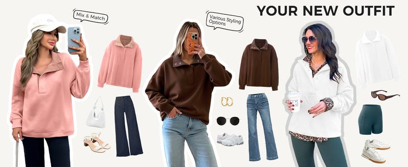 Fisoew Womens Oversized Sweatshirt Casual Snap Stand Collar Long Sleeve Pullover Tops Fall Travel Outfits Womenswear Fisoew Womens Oversized Sweatshirt Casual Snap Stand Collar Long Sleeve Pullover Tops Fall Travel Outfits Womenswear