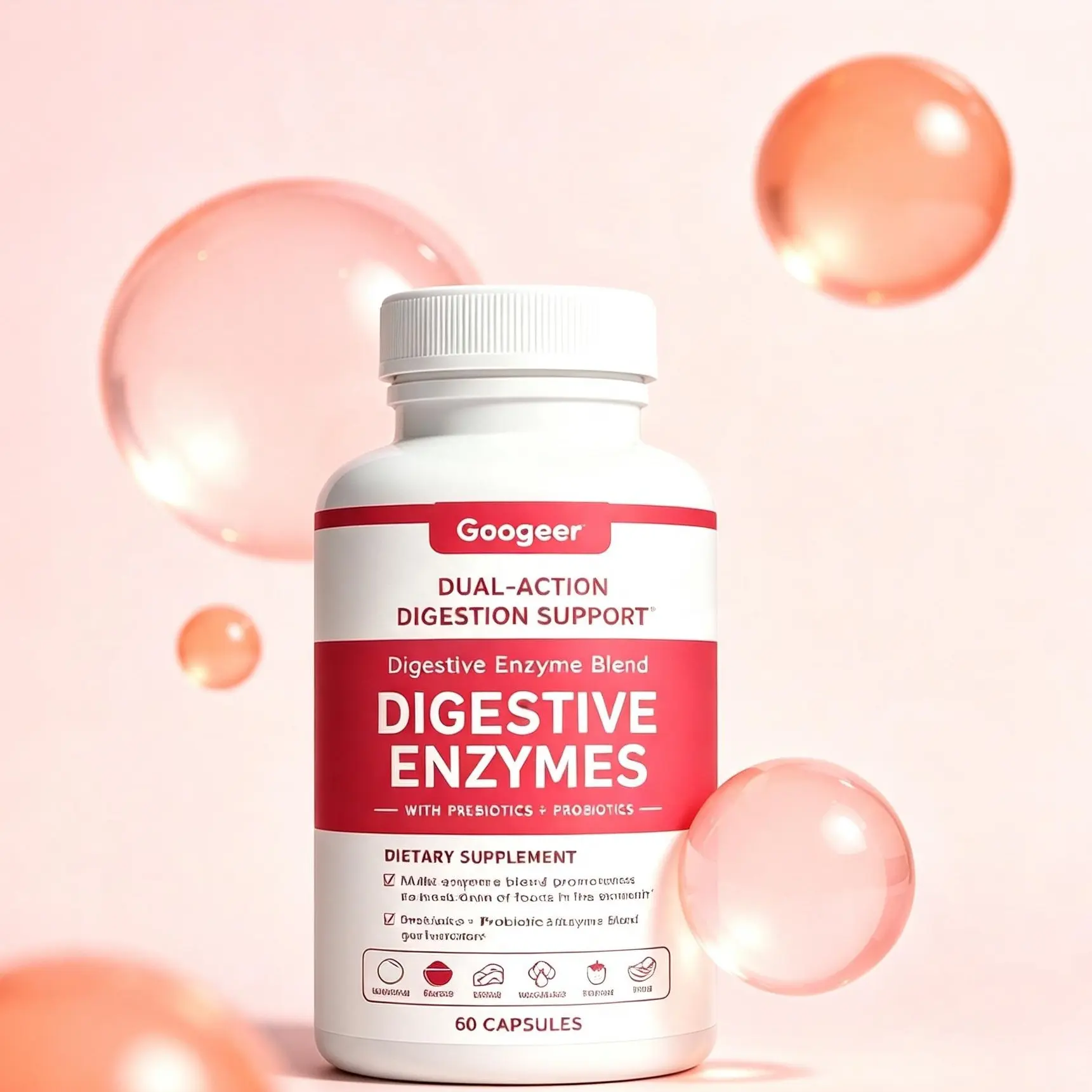 Healthcare Digestive Enzyme Dietary Supplement Capsules - 60-Count, Natural Source, Prop 65 Safe, Easy Absorption, Digestive Enzymes