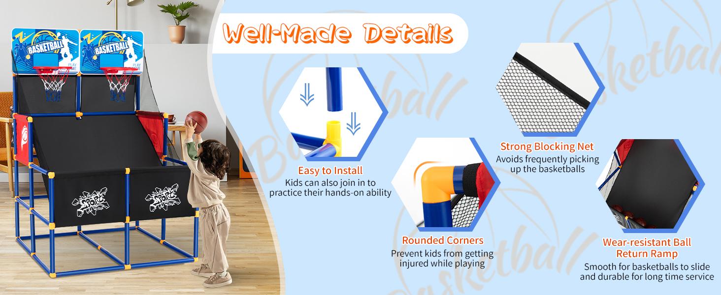 Costway Kids Basketball Arcade Game, 2 in 1 Indoor Outdoor Basketball Game Set w/Electronic Scoreboard & Sound Effect & Sticky Balls, Basketballs, Toy Gift for Toddlers Children Boys Girls