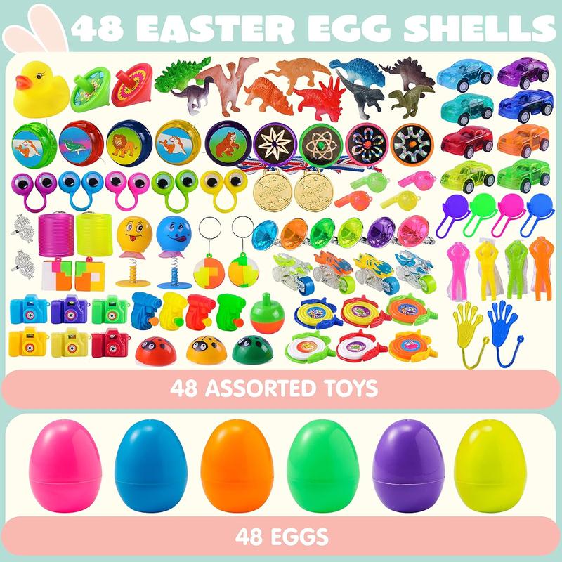 36pcs/48pcs/60pcs/80pcs/100pcs/120pcs/144pcs/160pcs/200pcs Prefilled Easter Eggs Toys and Stickers for Easter Egg Hunt, Filled with Toys Party Favors for Kids Boys Girls Easter Eggs Hunt, Basket Stuffers Fillers, Classroom Prize Supplies Kids Outdoor Play