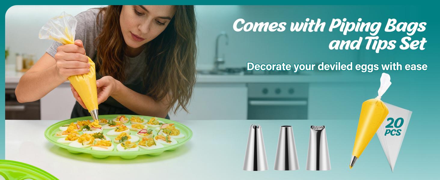 Deviled Egg Container with Lid, 3 Pack Stackable Deviled Egg Platter with Handle, 66-Slot Egg Carrier Tray for Fridge Storage, Easter, Christmas, Parties, Picnic, Dishwasher/Freezer Safe