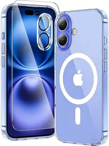 For iPhone 17 Pro Max Case 2026, N52 Military Grade Magnet Case Compatible with MagSafe, 20FT Drop Proof Shockproof Anti-Yellow Clear Protective Cover, Built-in Strong Magnetic Ring, Include 1 Pack Screen Protector and Camera Lens Protector