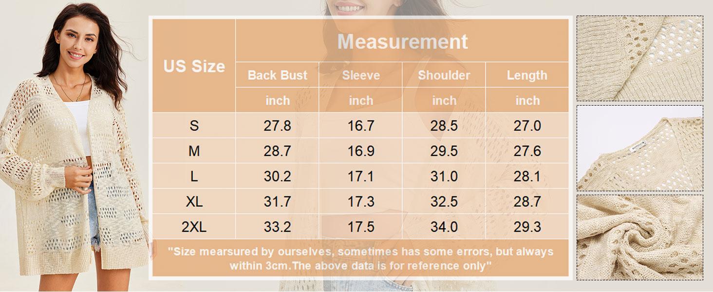 Women's Lightweight Crochet Cardigan Long Sleeve Open Front Oversized Summer Sweater Batwing Beach Fashion