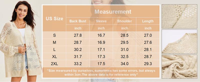 Women's Lightweight Crochet Cardigan Long Sleeve Open Front Oversized Summer Sweater Batwing Beach Fashion