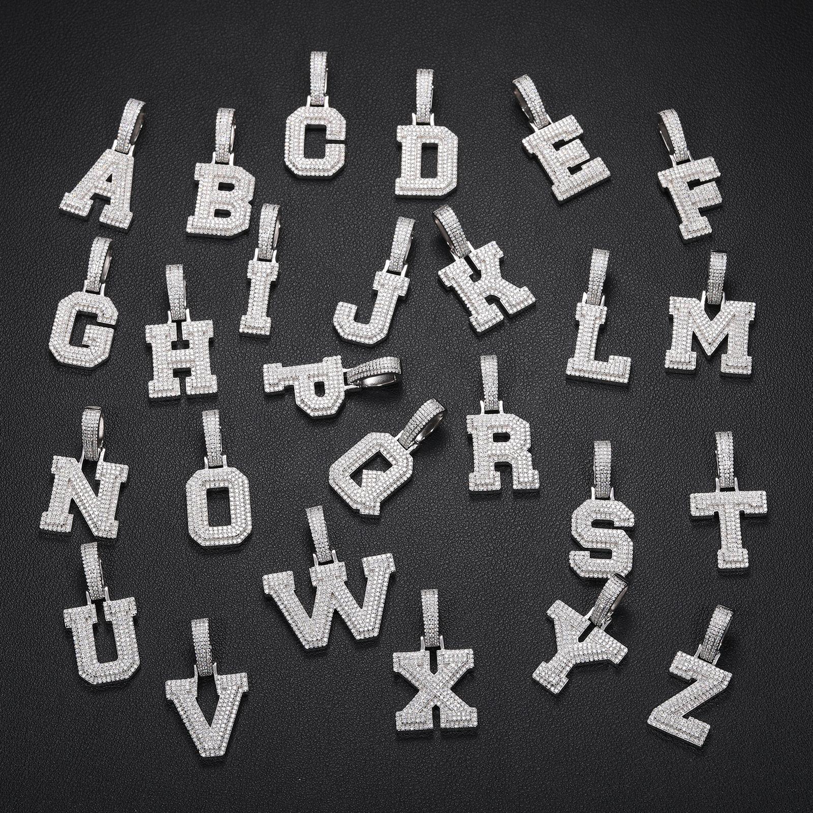 【#P351】UCCIYO Lab-created moissanite S925 Sterling Silver A-Z 26 Letter Pendant Necklace for Women Men Hip Hop Jewelry Gift  Halloween