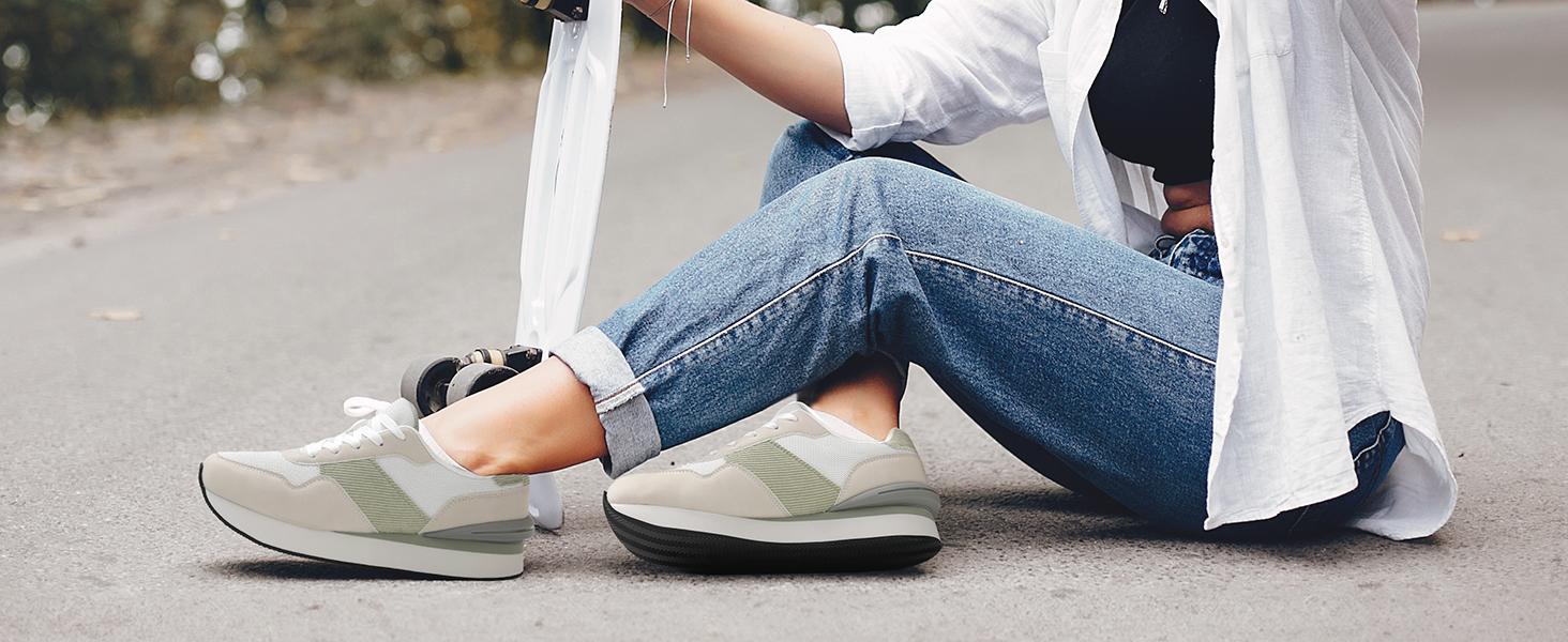 DREAM PAIRS Women Chunky Platform Lightweight Lace Up Casual Fashio Ray Sneaker