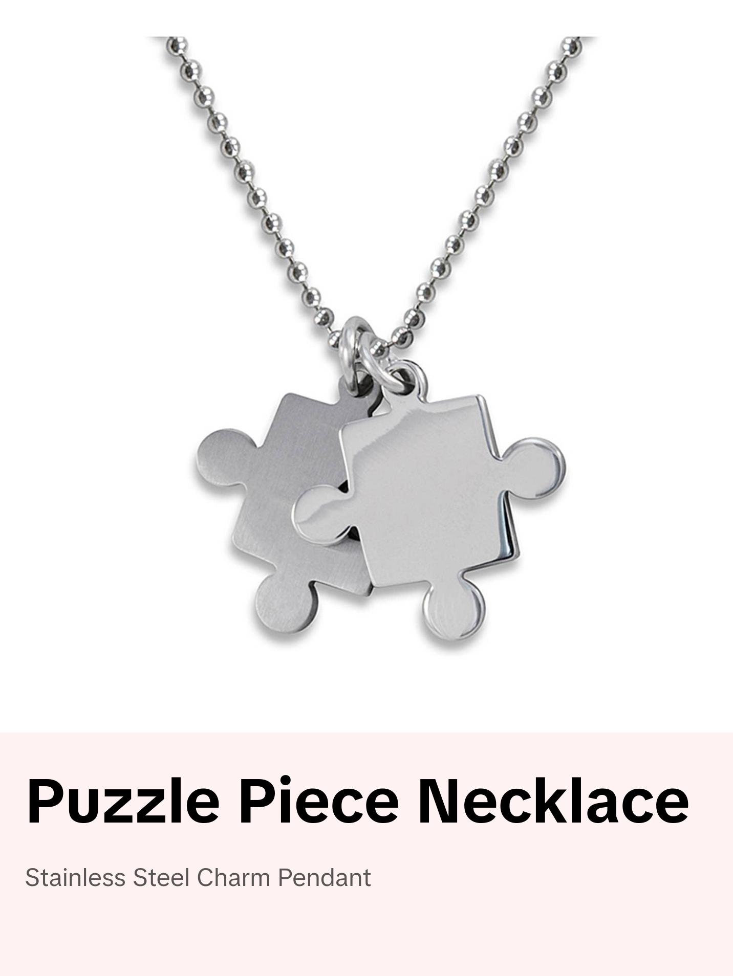 Autism Awareness Jigsaw Puzzle Pieces Steel Necklace