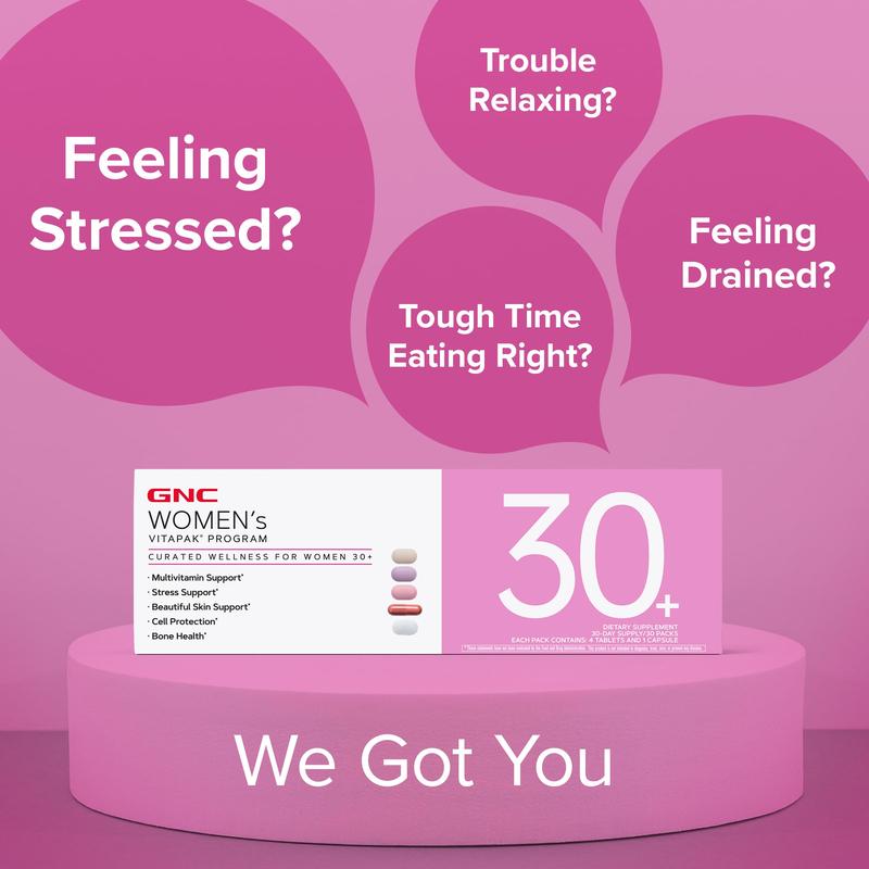GNC 3-Pack Bundle: Women's 30+ Vitapak, 90 day supply, Multivitamin for Daily, Stress & Bone Support, Skin Protection, Edible Supplements, Jumpstart GNC 3-Pack Bundle: Women's 30+ Vitapak, 90 day supply, Multivitamin for Daily, Stress & Bone Support, Skin Protection, Edible Supplements, Jumpstart