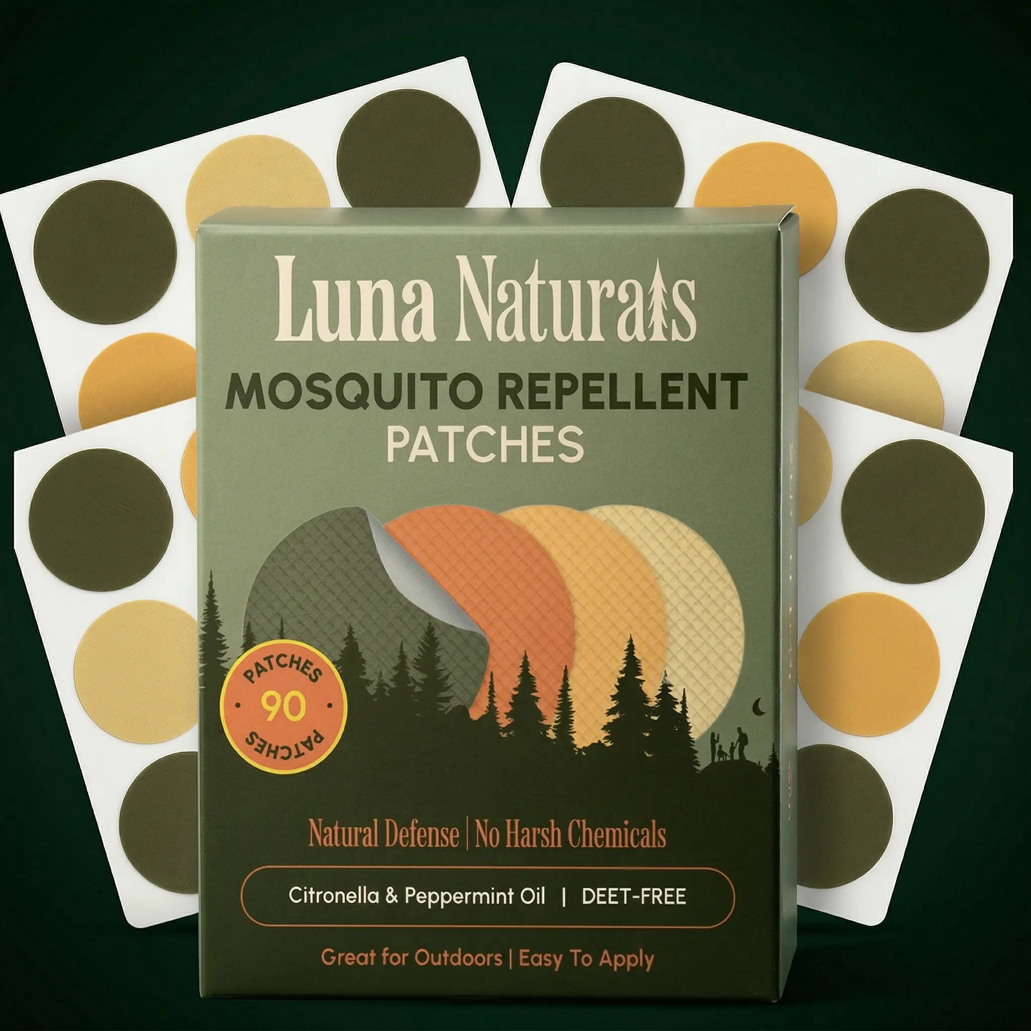 Luna Naturals Mosquito Repellent Patches for Adults, DEET-Free Bug Repellent Stickers with Citronella & Eucalyptus, Travel-Ready for Hiking & Camping, 90 & 120 Count